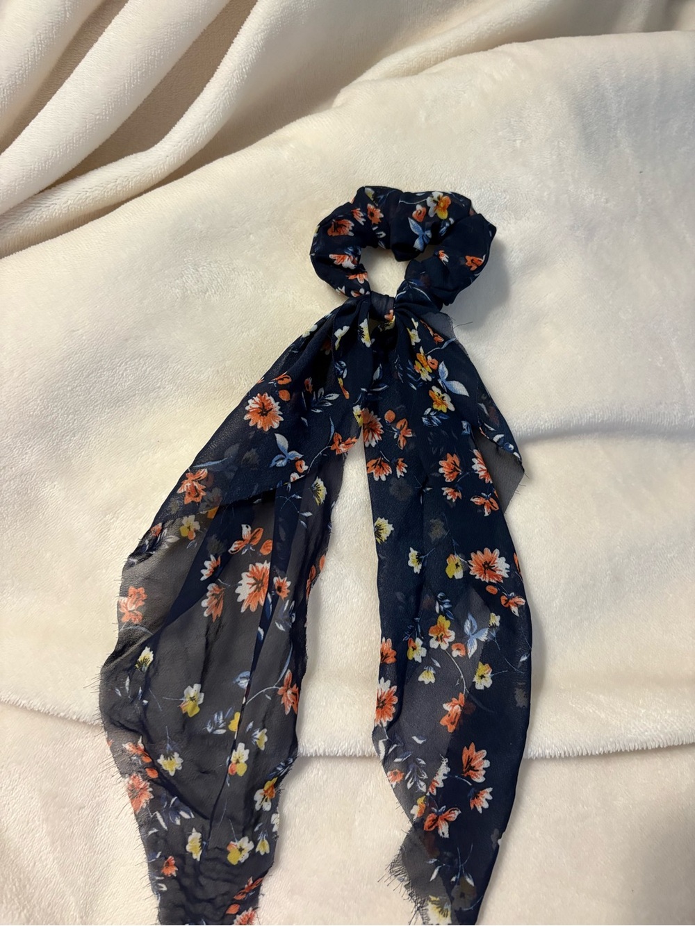 Navy Floral Scarf Scrunchie Hair Tie